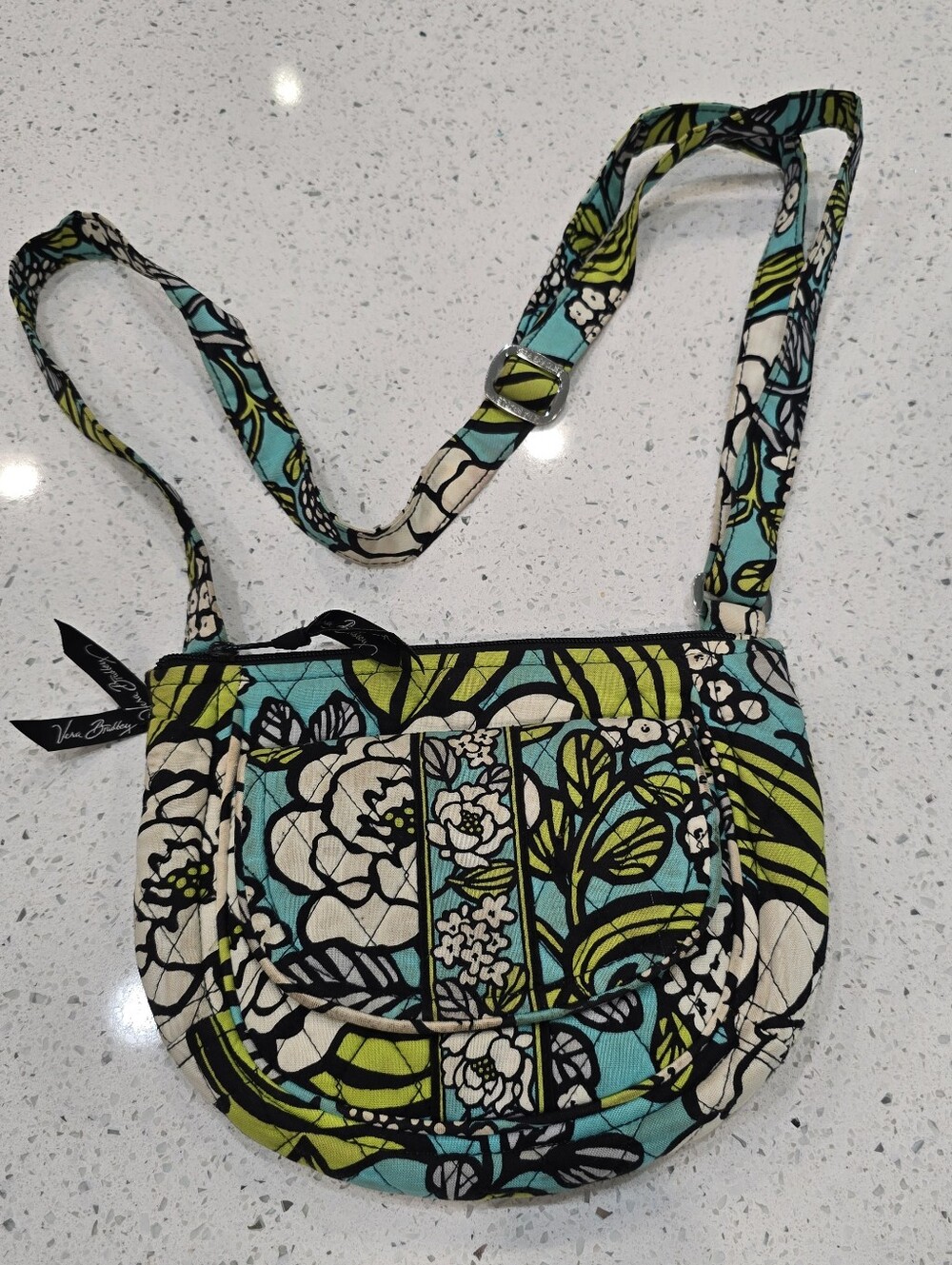Vera Bradley Floral Crossbody Purse Quilted Travel Shoulder Bag Blue Multicolor